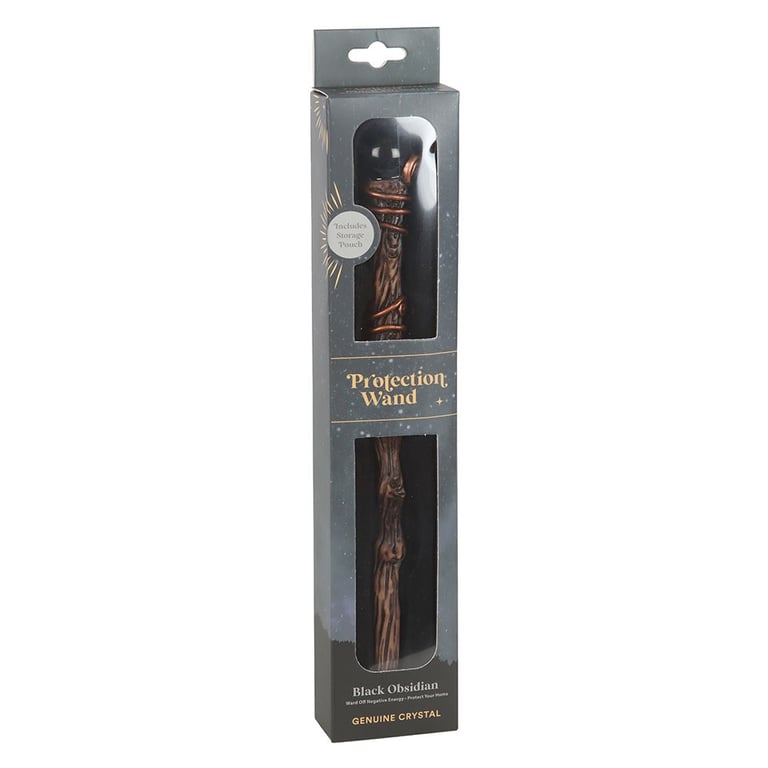 Black Obsidian Crystal Wand with Energy Protection and Grounding Properties