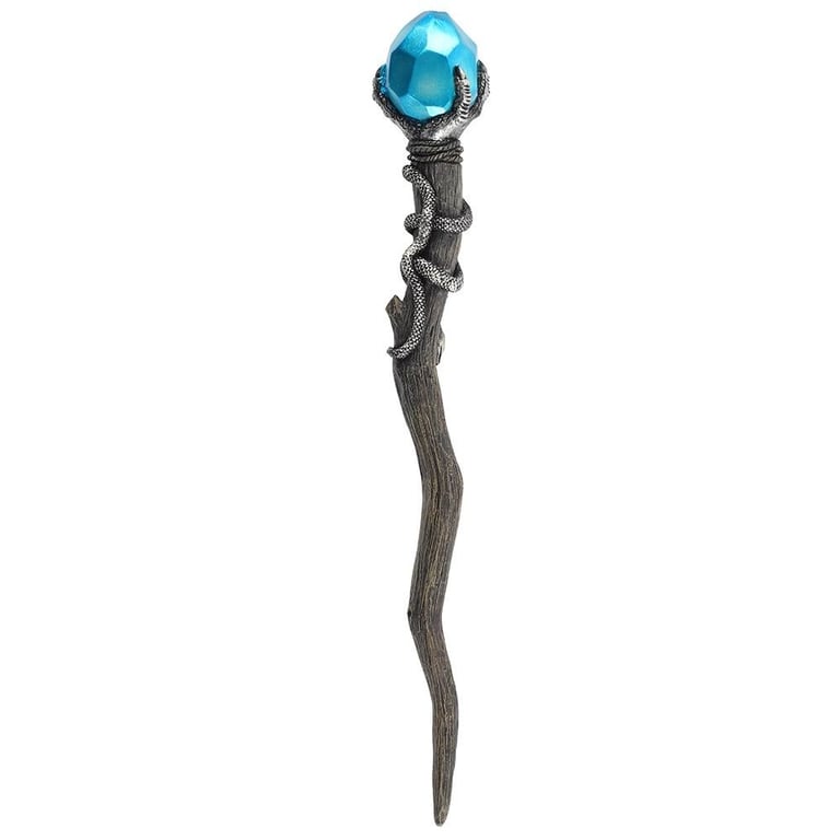Silver Claw Wand with Blue Resin Gem and Pentagram Symbol