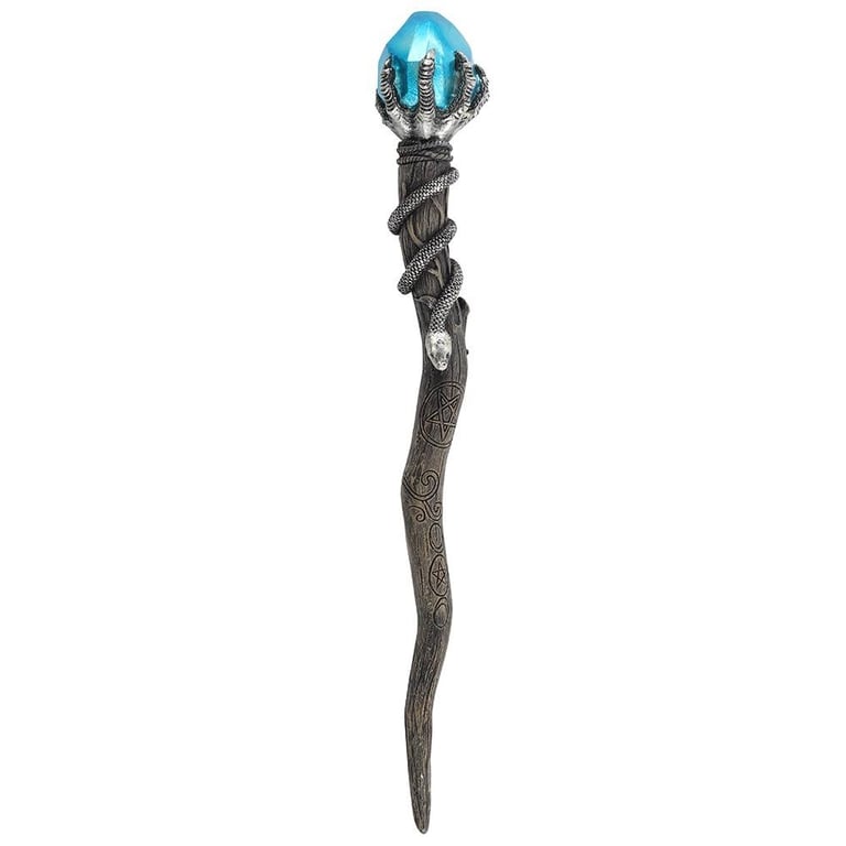 Silver Claw Wand with Blue Resin Gem and Pentagram Symbol