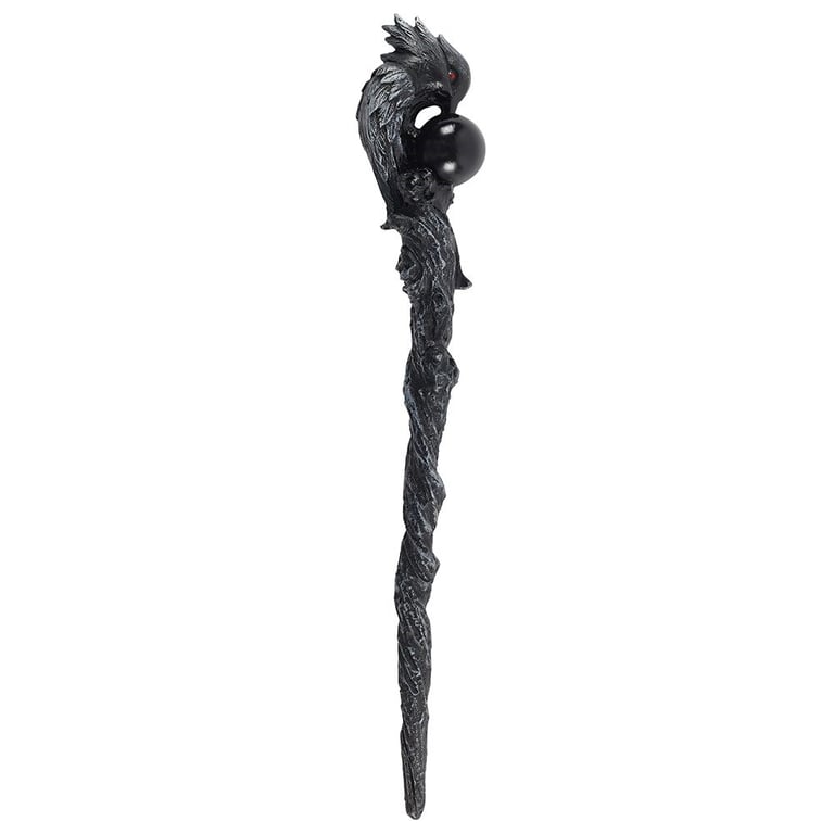 Dark Raven Wand - 24cm Black Resin Magic Wand for Witches and Wizards