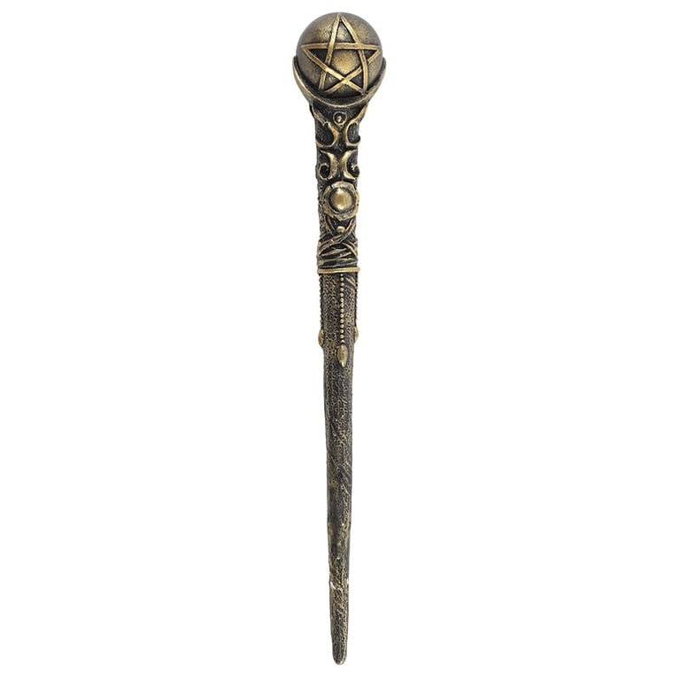 Bronze Pentagram Resin Magic Wand 24cm - Elegant Witchcraft Wand for Wizardry and Spellcasting