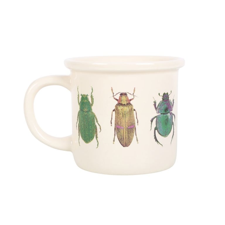 Off White Ceramic Beetle Design Mug - Whimsical Garden Gift
