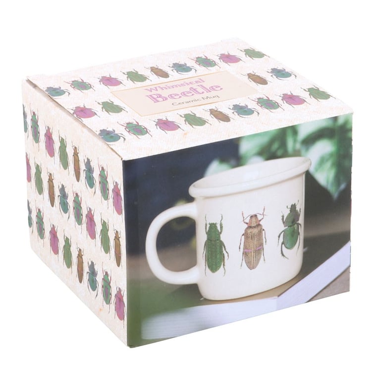 Off White Ceramic Beetle Design Mug - Whimsical Garden Gift