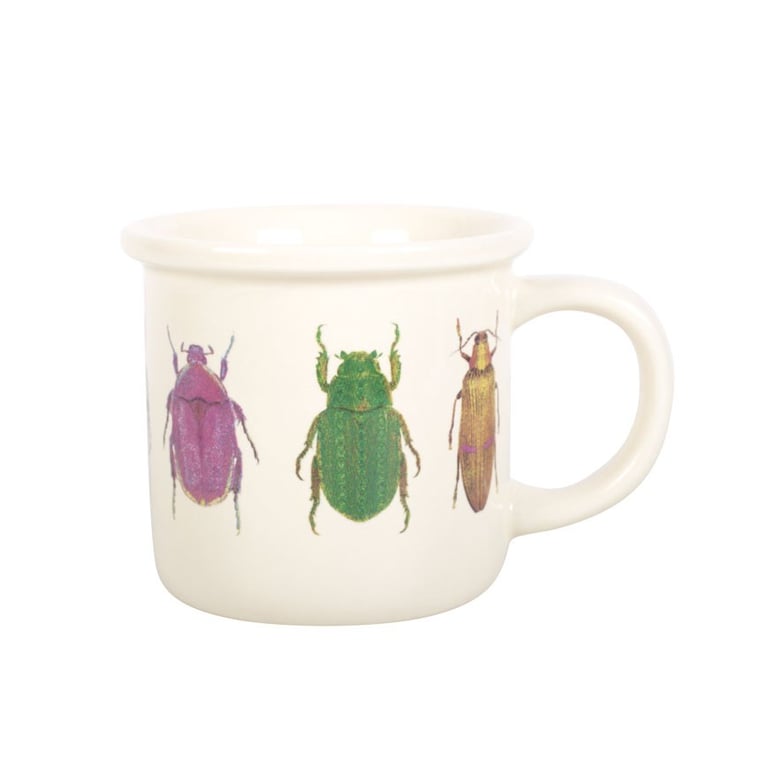 Off White Ceramic Beetle Design Mug - Whimsical Garden Gift