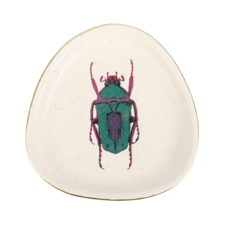 Off White Beetle Trinket Dish - Whimsical Ceramic Storage for Jewelry and Treasures