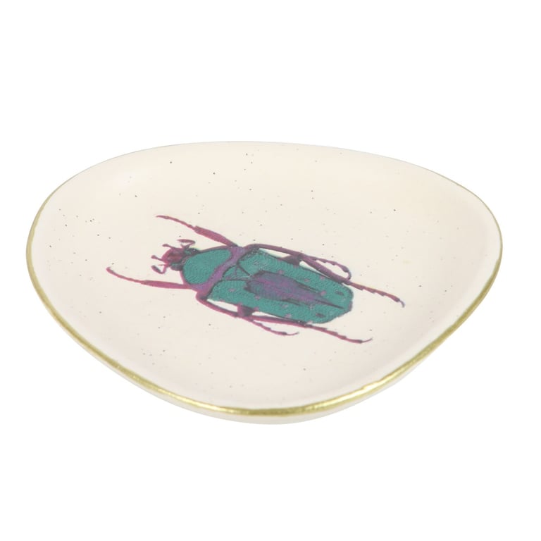 Off White Beetle Trinket Dish - Whimsical Ceramic Storage for Jewelry and Treasures