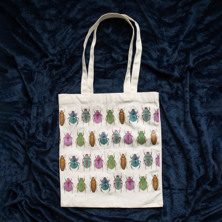 Beetle Print Polycotton Canvas Tote Bag - Durable, Colorful, and Practical