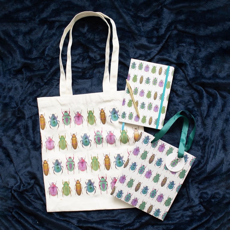Beetle Print Polycotton Canvas Tote Bag - Durable, Colorful, and Practical