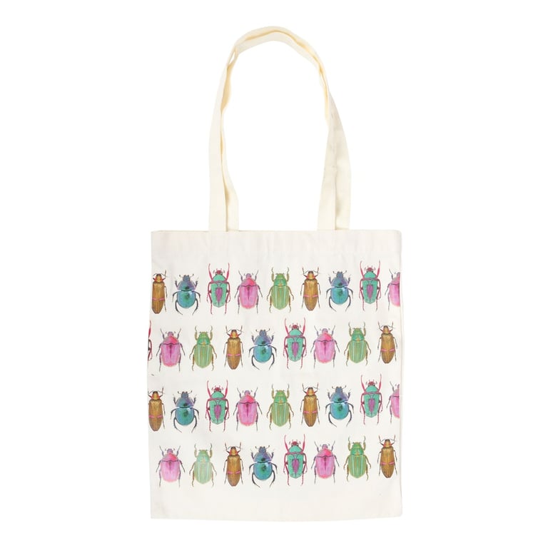 Beetle Print Polycotton Canvas Tote Bag - Durable, Colorful, and Practical