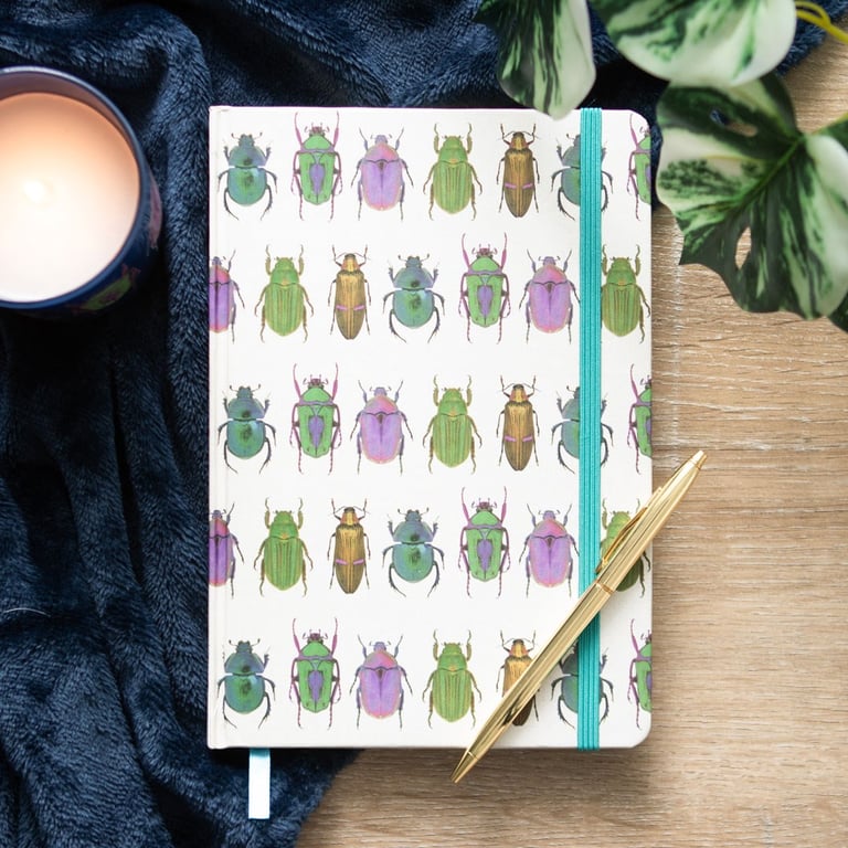 Beetle Print A5 Notebook with Gold Foil & Lined Pages