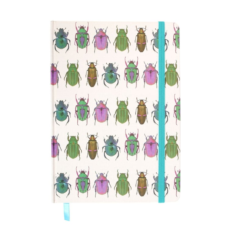 Beetle Print A5 Notebook with Gold Foil & Lined Pages