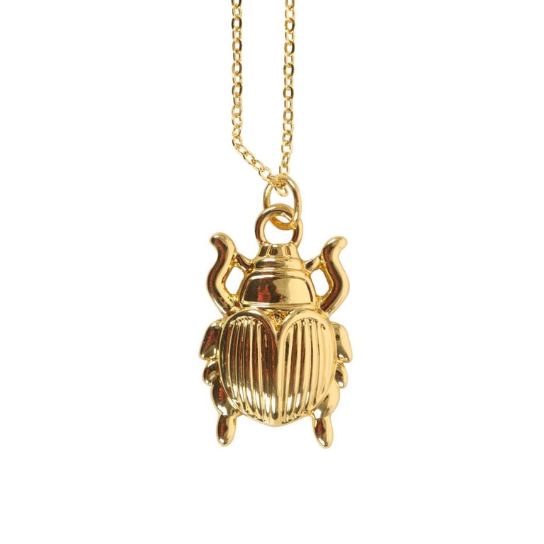 Lucky Beetle Necklace Card - Whimsical Good Luck Charm in Gold Tone Jewelry