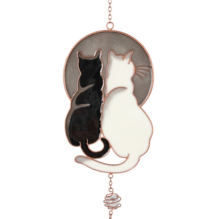 Moon Gazing Cats Black and White Wind Chime - Indoor/Outdoor Cat Decor