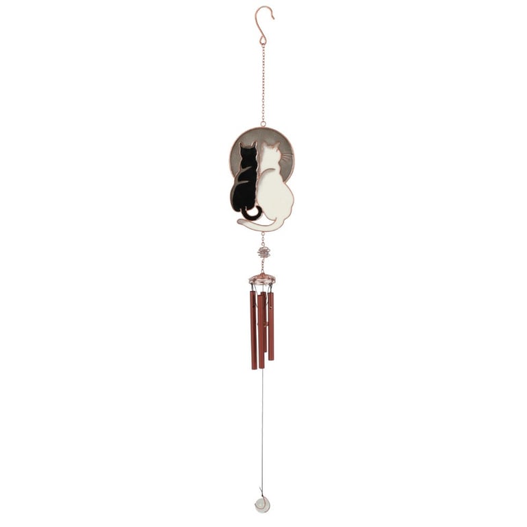 Moon Gazing Cats Black and White Wind Chime - Indoor/Outdoor Cat Decor