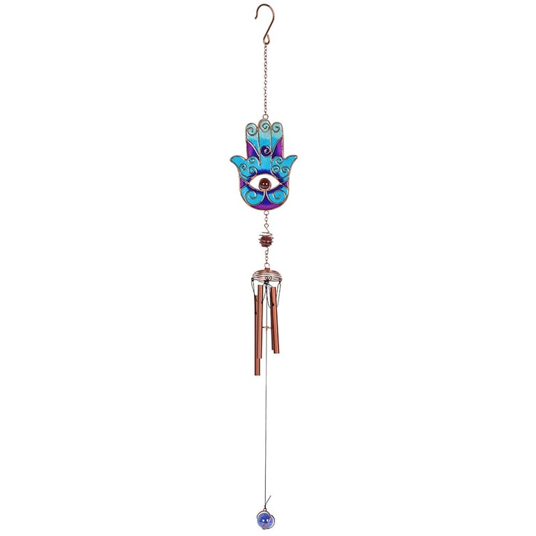 Blue Hand of Hamsa Windchime - Protective Outdoor Meditation Garden Decor