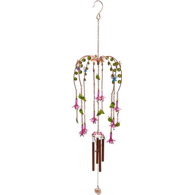 Fuchsia Handcrafted Metal Glass Resin Windchime - Ethically Sourced Indoor Outdoor Decoration