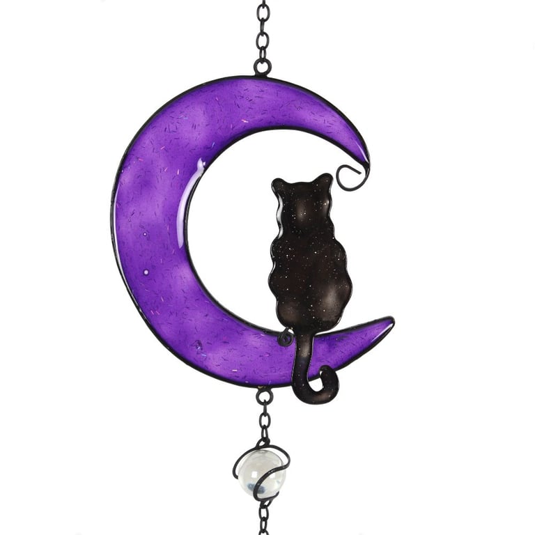 Black Cat Handcrafted Metal Glass & Resin Windchime - Indoor & Outdoor Use
