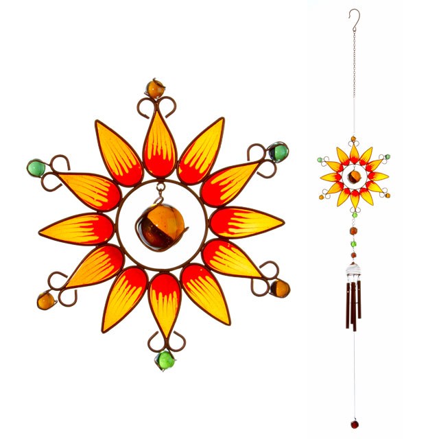 Orange Sunflower Wind Chime - Vibrant Garden Decor with Coloured Beads