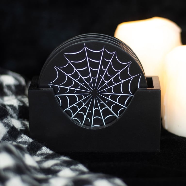 Black Spiderweb Coaster Set - Protect Your Furniture with Dark Gothic Accents