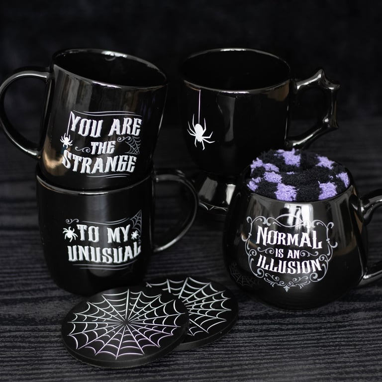 Normal is an Illusion Gothic Mug and Socks Set - 500ml Capacity, Black Heart Design