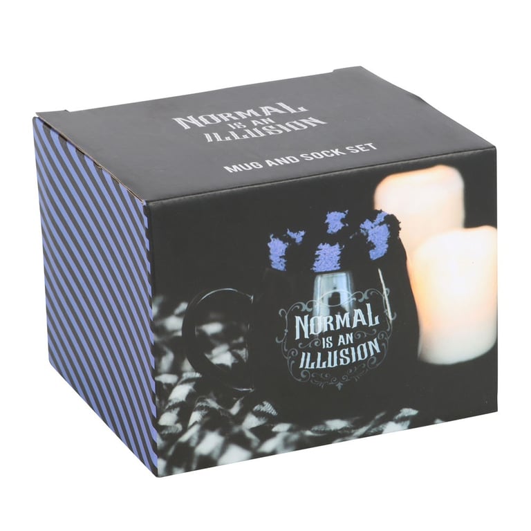 Normal is an Illusion Gothic Mug and Socks Set - 500ml Capacity, Black Heart Design