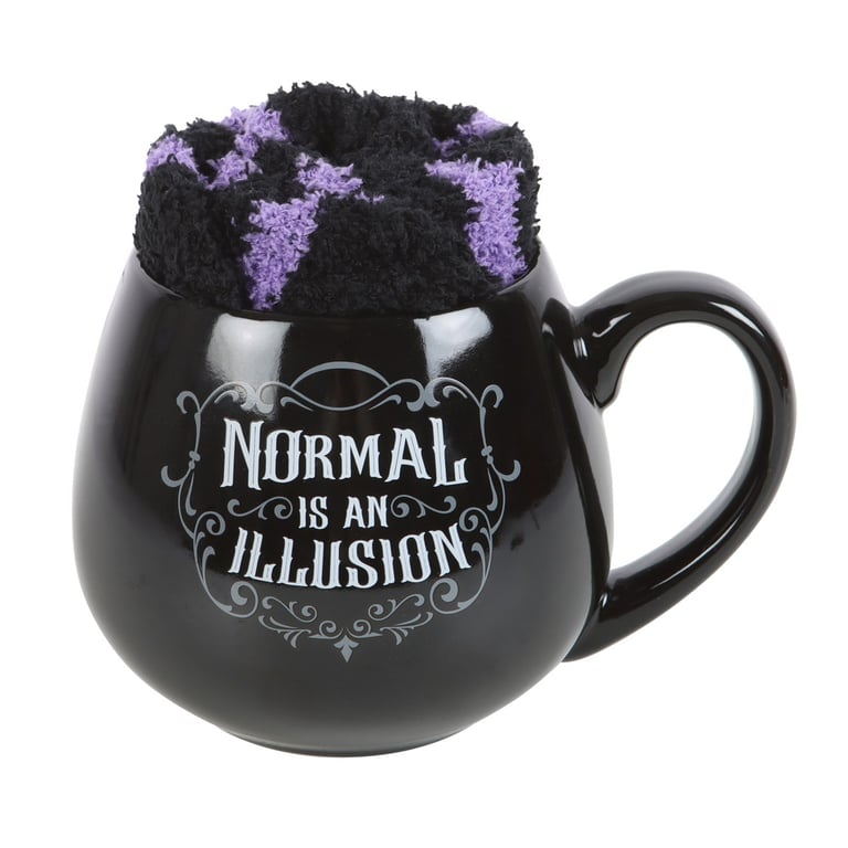 Normal is an Illusion Gothic Mug and Socks Set - 500ml Capacity, Black Heart Design