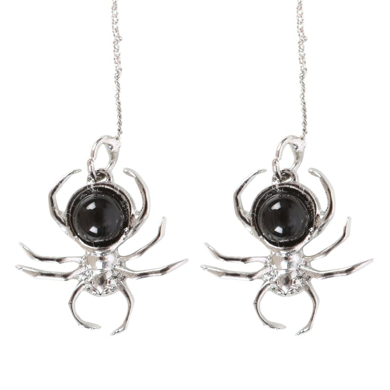 Black Obsidian Spider Threader Earrings - Elegant & Spooky Stainless Steel Web-Themed Jewelry