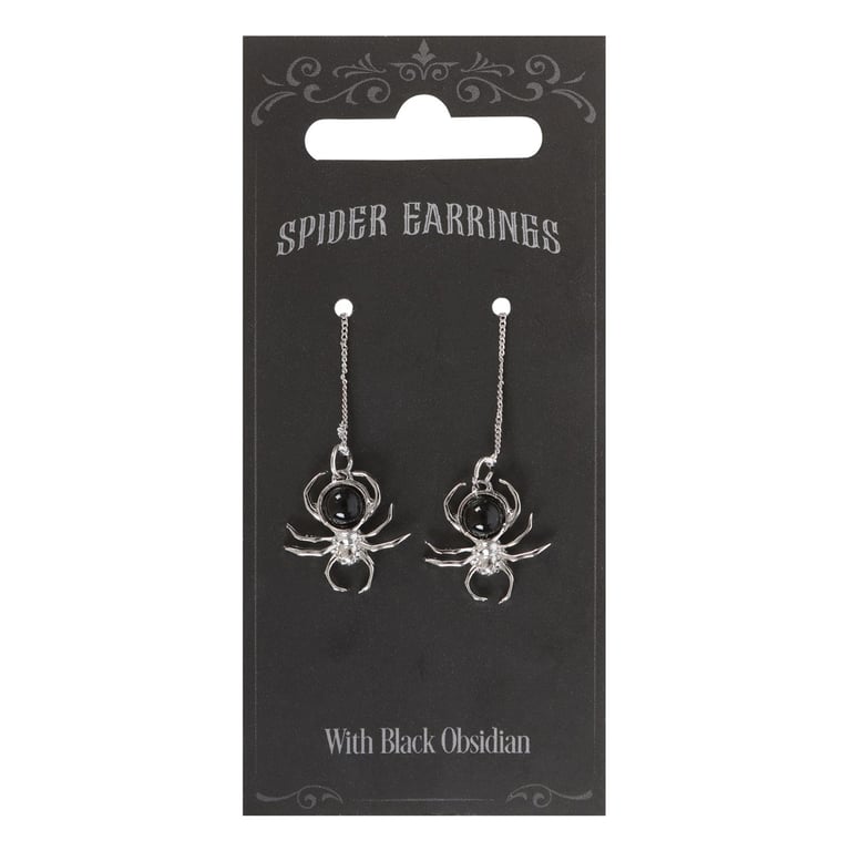 Black Obsidian Spider Threader Earrings - Elegant & Spooky Stainless Steel Web-Themed Jewelry
