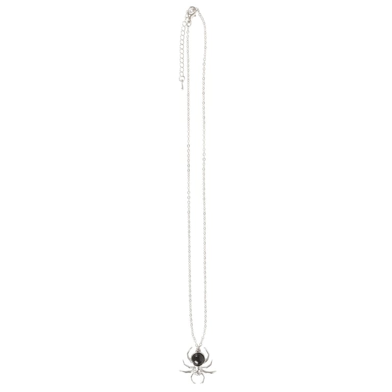 Black Obsidian Spider Pendant Necklace - Elegant & Eerie Stainless Steel Jewelry
