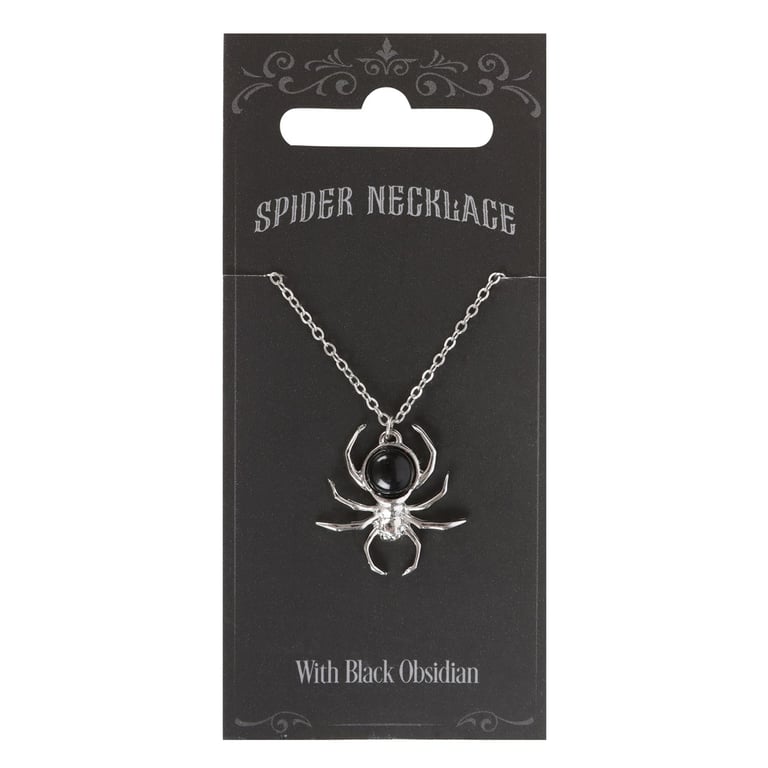 Black Obsidian Spider Pendant Necklace - Elegant & Eerie Stainless Steel Jewelry