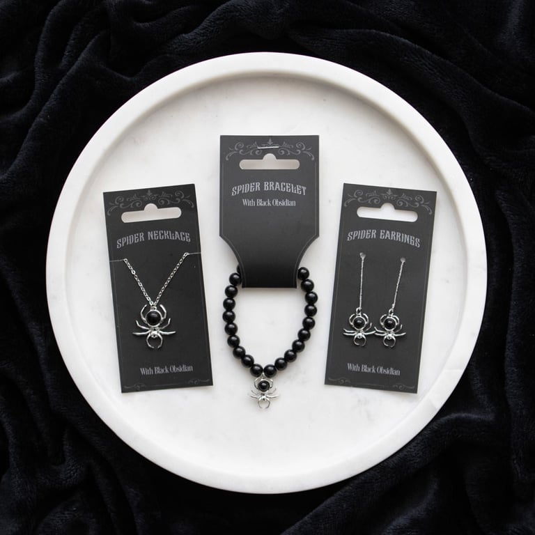 Black Obsidian Spider Beaded Stainless Steel Bracelet - Eerie Style Accessory