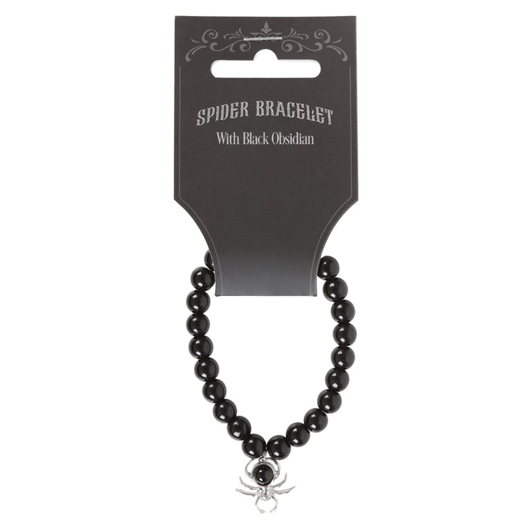 Black Obsidian Spider Beaded Stainless Steel Bracelet - Eerie Style Accessory