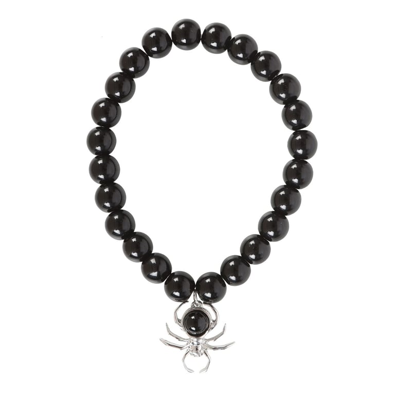 Black Obsidian Spider Beaded Stainless Steel Bracelet - Eerie Style Accessory