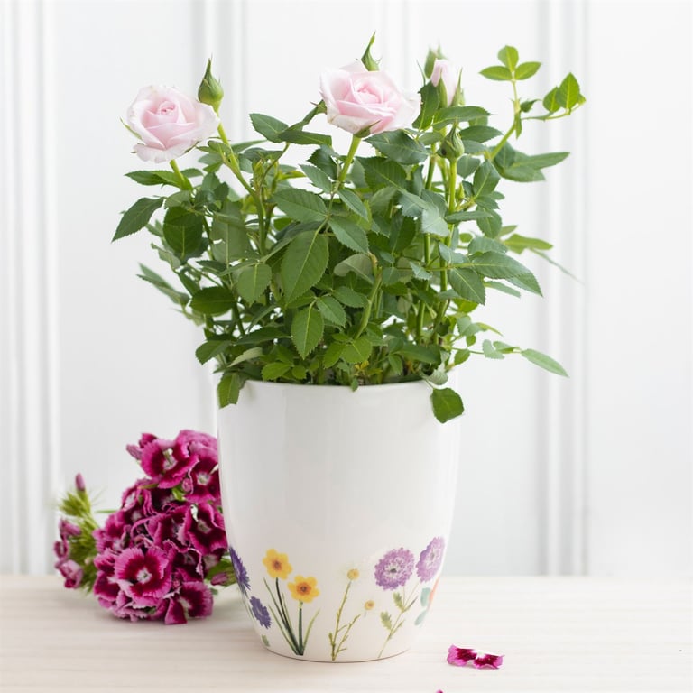 Wildflower Ceramic Plant Pot - Floral Design Gardening Gift