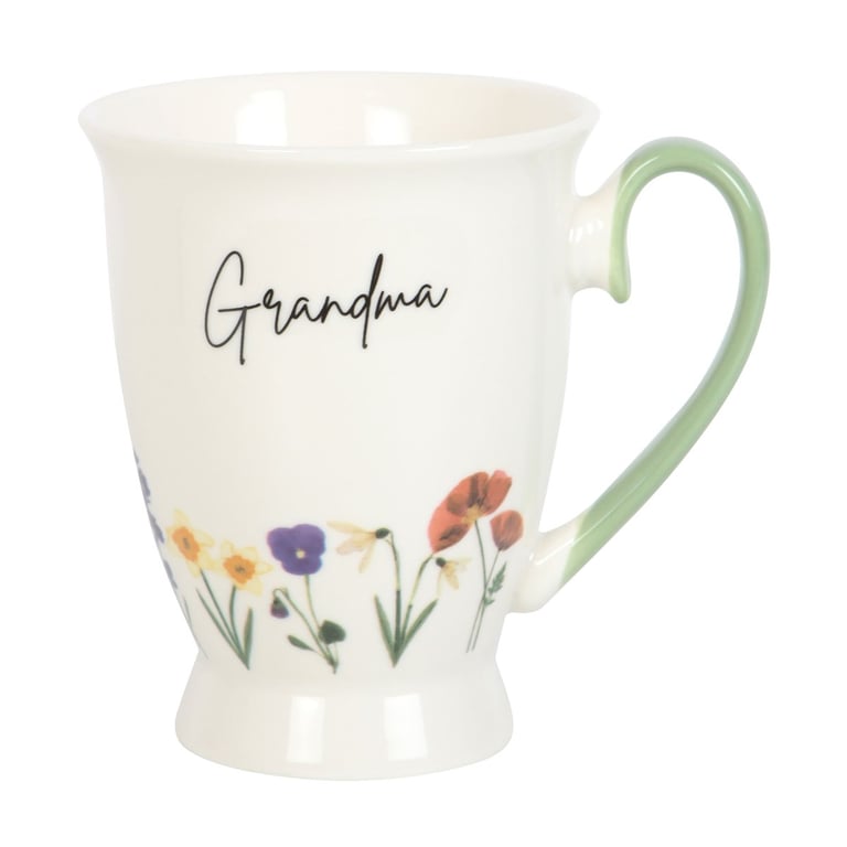 Grandma Wildflower Pedestal Mug - Dishwasher & Microwave Safe, Exquisite British Countryside Design