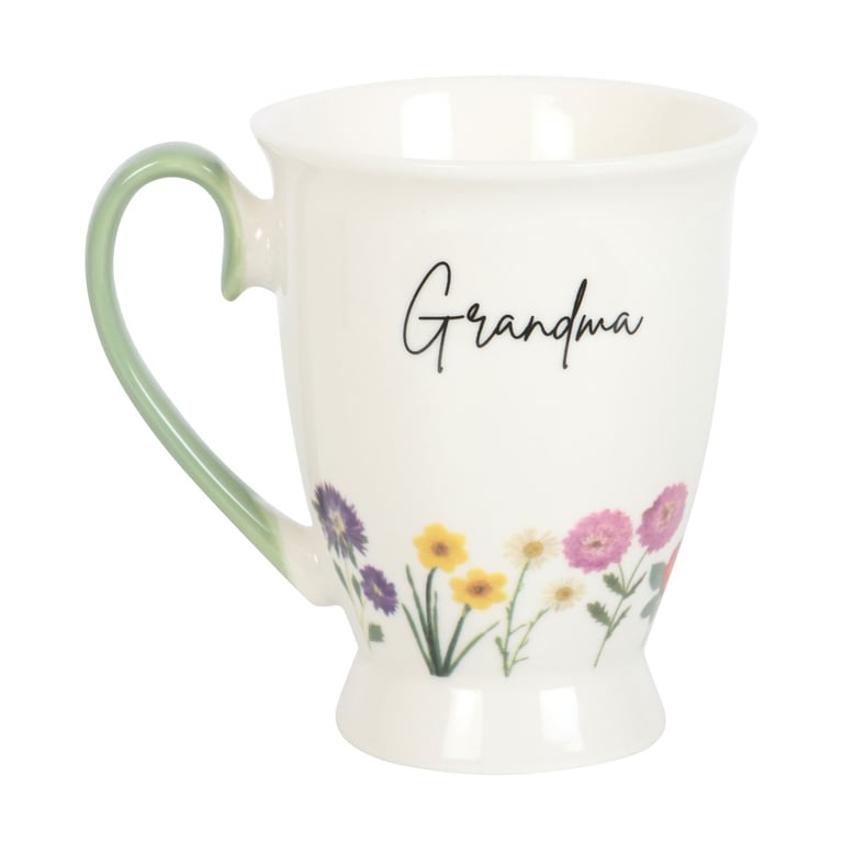 Grandma Wildflower Pedestal Mug - Dishwasher & Microwave Safe, Exquisite British Countryside Design