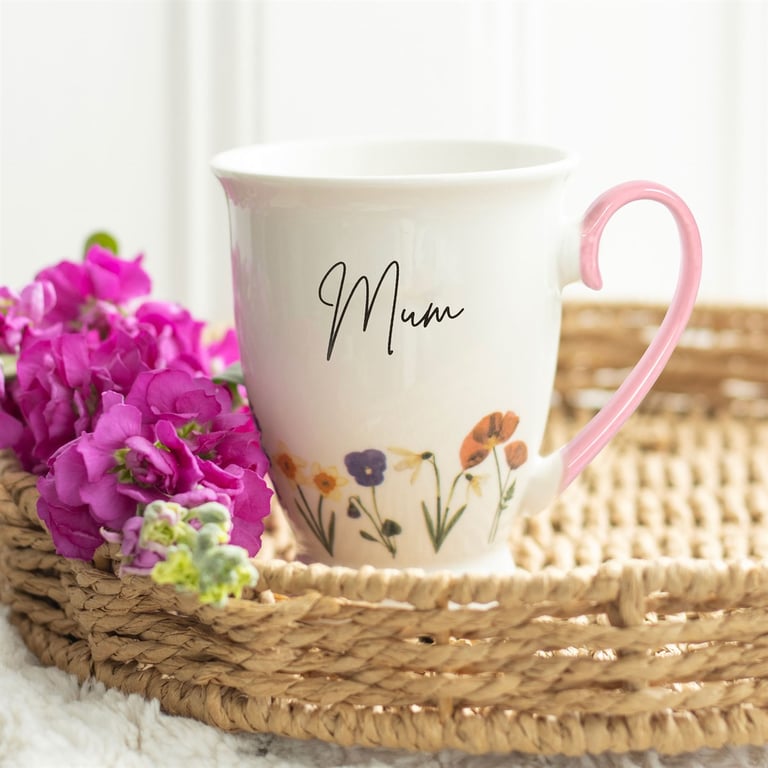 Mum Wildflower Pedestal Ceramic Mug - Dishwasher & Microwave Safe