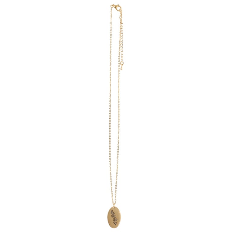 July Larkspur Birth Flower Necklace Gift Card - Engraved 22cm Gold Tone Necklace & Blank Inside