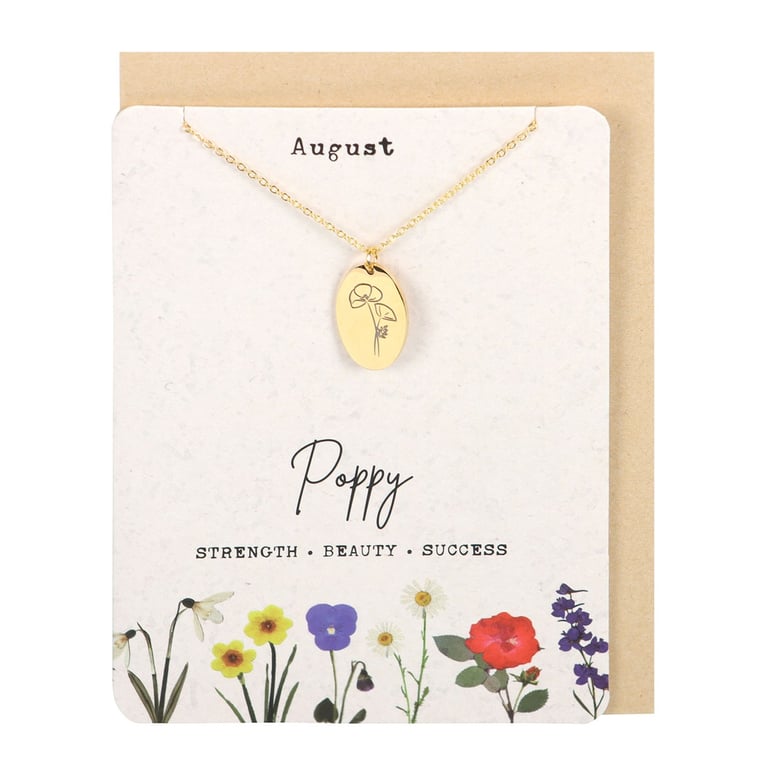 August Poppy Birth Flower Necklace Card - Thoughtful Gift for August Birthdays and Milestone Moments