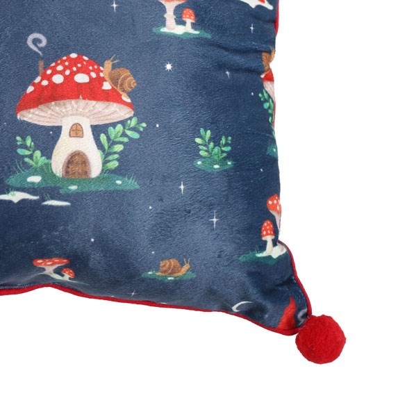 Gnome Sweet Gnome 35cm Square Cushion with Winter Forest Print and Pom Poms - Dry Clean Only Home Decor