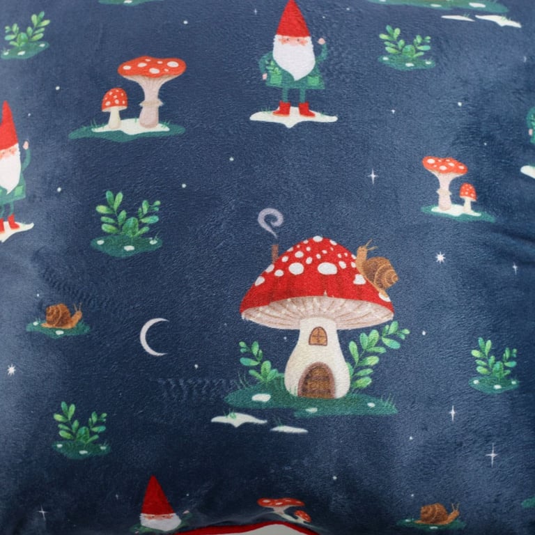 Gnome Sweet Gnome 35cm Square Cushion with Winter Forest Print and Pom Poms - Dry Clean Only Home Decor