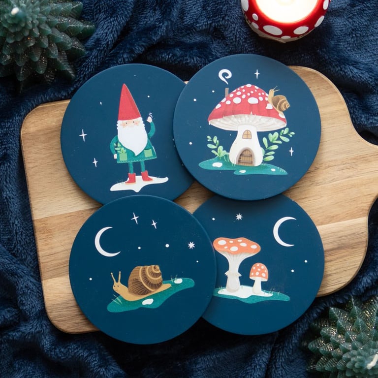 Gnome Sweet Gnome Winter Forest Coaster Set - Indoor Decor with MDF Construction