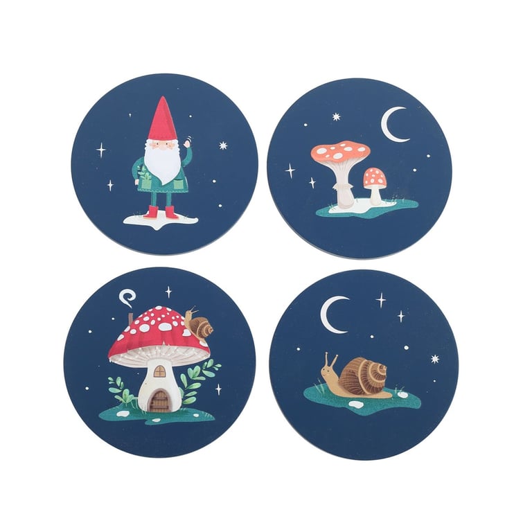 Gnome Sweet Gnome Winter Forest Coaster Set - Indoor Decor with MDF Construction