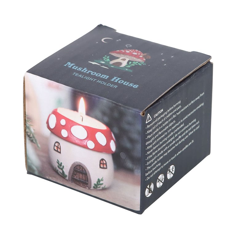 Mushroom House Resin Tealight Holder - Winter Forest Whimsy Decoration