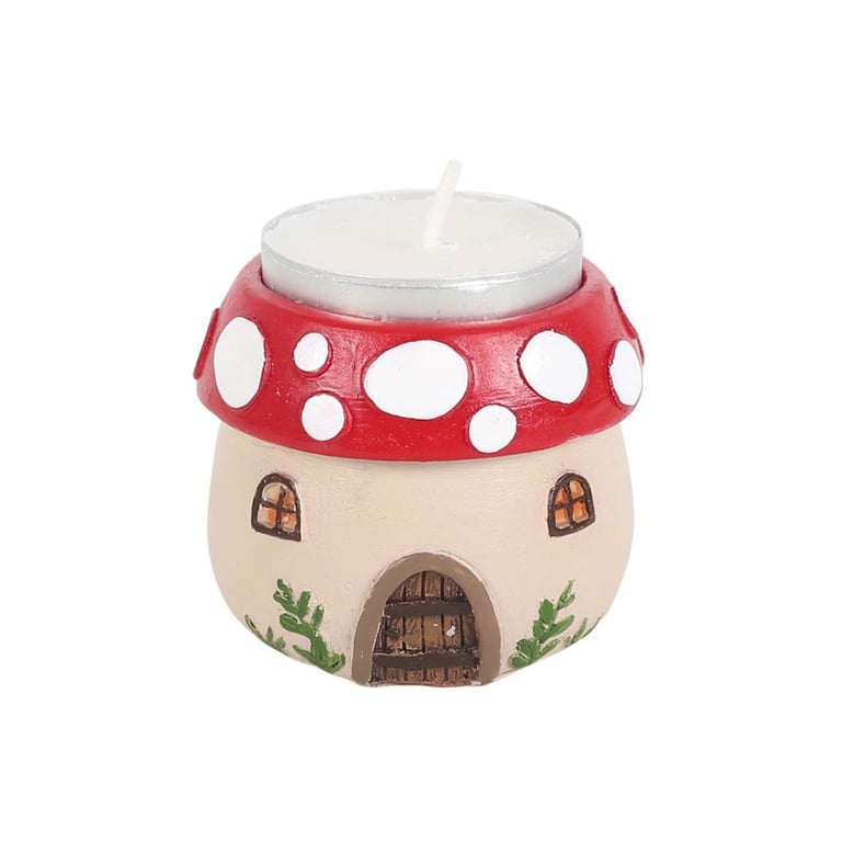 Mushroom House Resin Tealight Holder - Winter Forest Whimsy Decoration