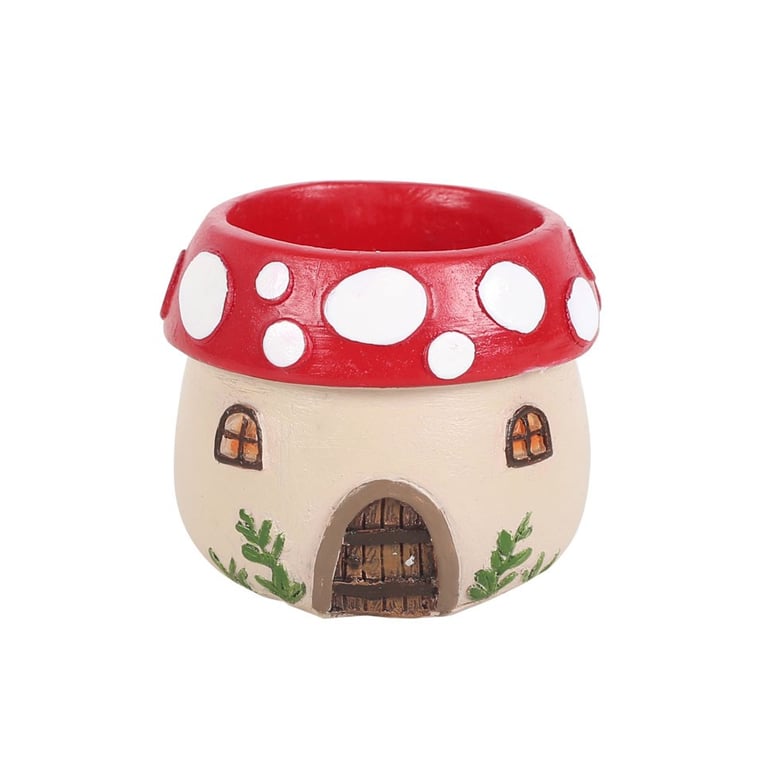 Mushroom House Resin Tealight Holder - Winter Forest Whimsy Decoration