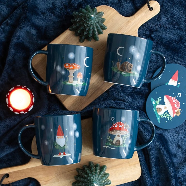 Gnome Sweet Gnome 4-Piece Winter Forest Mug Set - Gift for Tea Lovers, Dishwasher & Microwave Safe