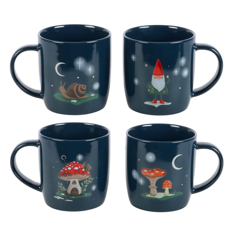 Gnome Sweet Gnome 4-Piece Winter Forest Mug Set - Gift for Tea Lovers, Dishwasher & Microwave Safe