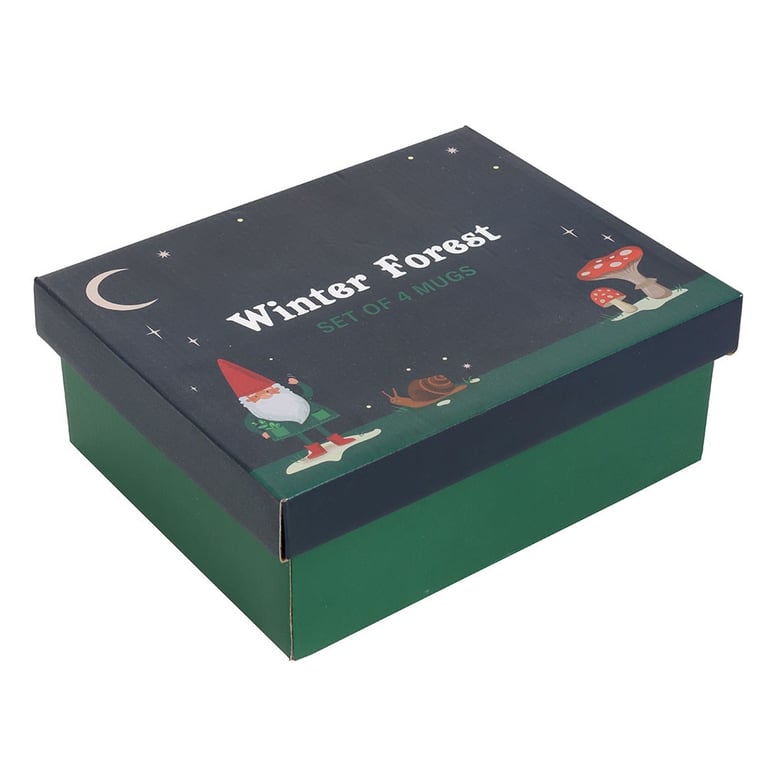 Gnome Sweet Gnome 4-Piece Winter Forest Mug Set - Gift for Tea Lovers, Dishwasher & Microwave Safe