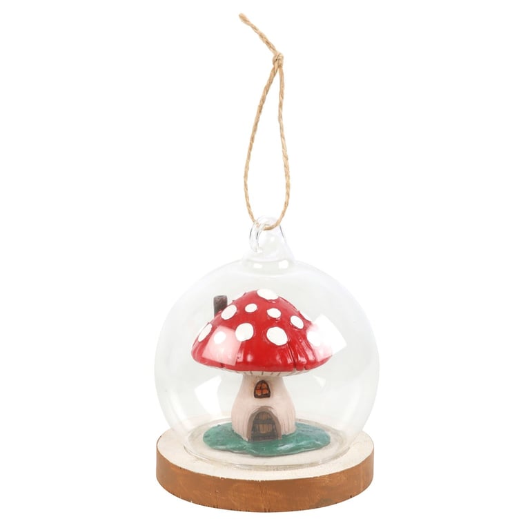 Mushroom House Glass Dome Hanging Decoration - Enchanting Winter Forest Home Decor